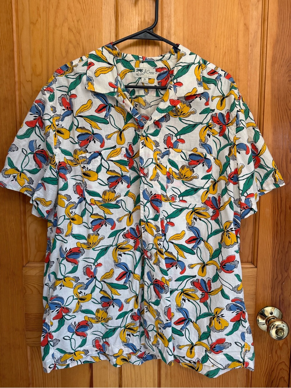 J. Crew White Short-Sleeve Floral Button-Down Shirt